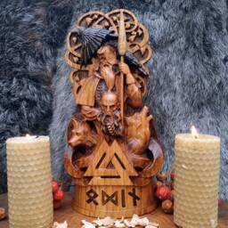 Hand Carved Oak Odin Statue Norse Pagan Altar Sculpture - thumbnail 4