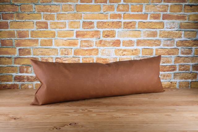Cognac Brown Faux Leather Lumbar Pillow Cover, Extra Long Bolster Case - image 1