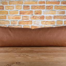 Cognac Brown Faux Leather Lumbar Pillow Cover, Extra Long Bolster Case - thumbnail 2