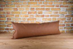 Cognac Brown Faux Leather Lumbar Pillow Cover, Extra Long Bolster Case - thumbnail 1