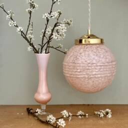 Vintage Art Deco Globe Pendant Light in Pale Pink Clichy Glass - thumbnail 3