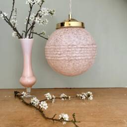 Vintage Art Deco Globe Pendant Light in Pale Pink Clichy Glass - thumbnail 1