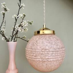 Vintage Art Deco Globe Pendant Light in Pale Pink Clichy Glass - thumbnail 2