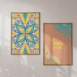Light Blue Mandala/Illustration Art Print Dolce Vita Italy Tiles, Wall Art, Blue, Orange, Decoration, Pattern, Ornament, Yellow - thumbnail 2