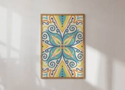 Light Blue Mandala/Illustration Art Print Dolce Vita Italy Tiles, Wall Art, Blue, Orange, Decoration, Pattern, Ornament, Yellow - thumbnail 1