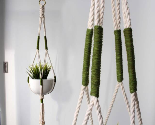 Macrame Plant Hanger Olive Green Cotton Rope, 35 - image 1