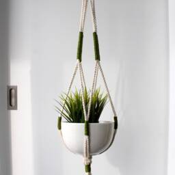 Macrame Plant Hanger Olive Green Cotton Rope, 35 - thumbnail 2