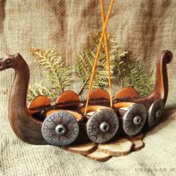 Handcrafted Candleholder Large Incense Holder For 3 Candle Viking Ship Drakkar - thumbnail 3