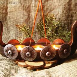 Handcrafted Candleholder Large Incense Holder For 3 Candle Viking Ship Drakkar - thumbnail 4