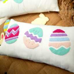 Embroidered Easter Egg Pillow, Custom Punch Needle Linen Spring Decor - thumbnail 3
