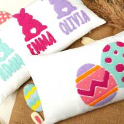 Embroidered Easter Egg Pillow, Custom Punch Needle Linen Spring Decor - thumbnail 2