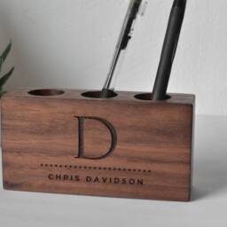 Personalized Office Gift - Pen Pencil Holder Solid Walnut Wood Custom Engraved Man Boyfriend Dad Husband - thumbnail 3