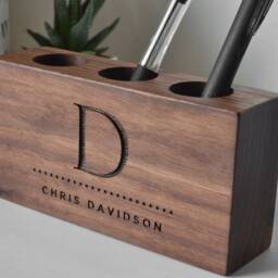 Personalized Office Gift - Pen Pencil Holder Solid Walnut Wood Custom Engraved Man Boyfriend Dad Husband - thumbnail 2