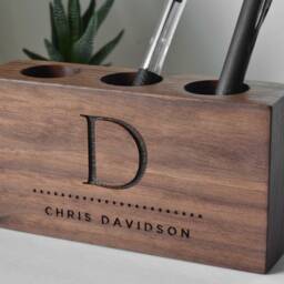 Personalized Office Gift - Pen Pencil Holder Solid Walnut Wood Custom Engraved Man Boyfriend Dad Husband - thumbnail 4