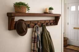 Extra Long Coat Rack Shelf - 10 Hooks Rustic Handmade Hallway Storage - thumbnail 1