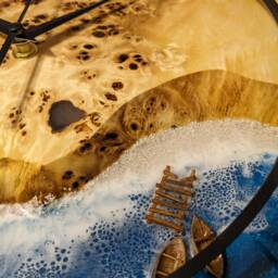 Moss Wood Wall Clock Epoxy Resin Ocean Art, Metal Edge - 14 - thumbnail 3