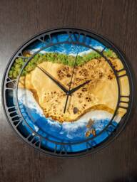 Moss Wood Wall Clock Epoxy Resin Ocean Art, Metal Edge - 14