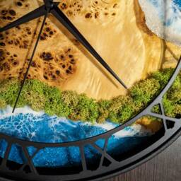 Moss Wood Wall Clock Epoxy Resin Ocean Art, Metal Edge - 14 - thumbnail 4