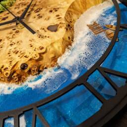 Moss Wood Wall Clock Epoxy Resin Ocean Art, Metal Edge - 14 - thumbnail 2