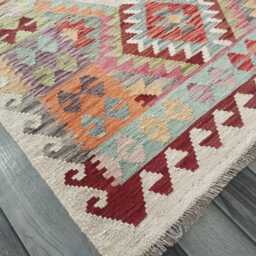 Handmade Afghan Kilim Rug, Multicolour Artisan Turkish Persian Navajo Flatweave, Natural Wool, Classic Tribal Geometric Design 148x98 cm - thumbnail 4