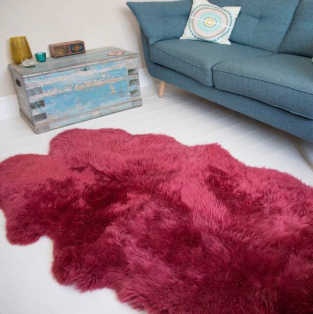 Large Dark Pink Sheepskin , Raspberry Xl Quad Size Rug, Larfe Sheepskin, Luxury Eco Fleece, Fur Carpet - image 1