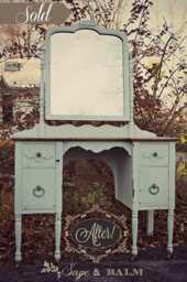 Sold - Chippy & Shabby-Chic Pale Blue & Walnut Vanity/Dressing Table With Tilt Mirror, Painted Furniture, Up-Cycled, Cottage Chic