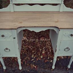 Sold - Chippy & Shabby-Chic Pale Blue & Walnut Vanity/Dressing Table With Tilt Mirror, Painted Furniture, Up-Cycled, Cottage Chic - thumbnail 3