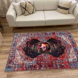 Bohemian Portrait Art Rug Distressed Oriental Design - thumbnail 3