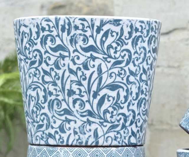 Extra Large Teal Dutch Pot - Floral Vine Design Crackle Glaze Plant Blue Rustic Cover Succulent Planter - image 1