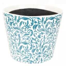 Extra Large Teal Dutch Pot - Floral Vine Design Crackle Glaze Plant Blue Rustic Cover Succulent Planter - thumbnail 2