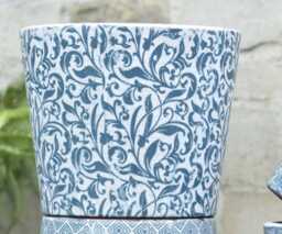 Extra Large Teal Dutch Pot - Floral Vine Design Crackle Glaze Plant Blue Rustic Cover Succulent Planter
