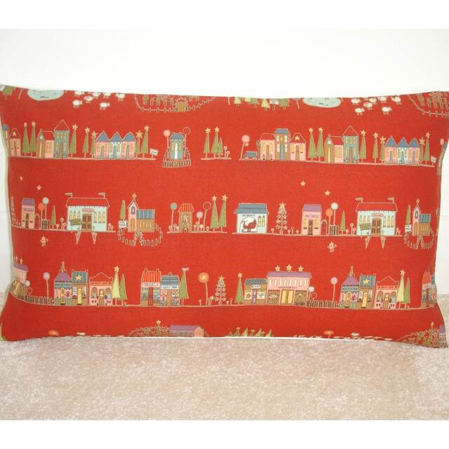 "Christmas Town Pillow Cover Oblong Bolster Sham 12X20 Throw Holidays Xmas Trees Cushion Case 20""X12"