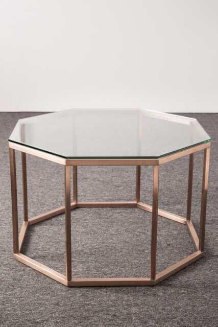 Hexagon Glass Coffee Table, Stainless Steel Legs, Mid Century Modern - image 1