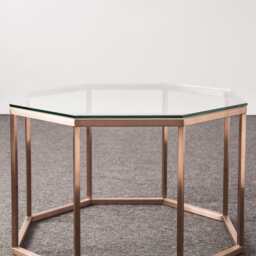 Hexagon Glass Coffee Table, Stainless Steel Legs, Mid Century Modern - thumbnail 4