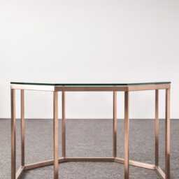 Hexagon Glass Coffee Table, Stainless Steel Legs, Mid Century Modern - thumbnail 3