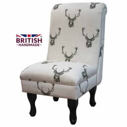 Handmade Stag Print Accent Chair Queen Anne Style Legs - thumbnail 2