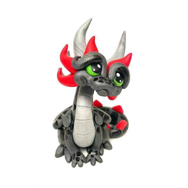 Syndar - Polymer Dragon Dice Holder Gunmetal Gray, Silver, & Red Dragonling - image 1