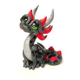 Syndar - Polymer Dragon Dice Holder Gunmetal Gray, Silver, & Red Dragonling - thumbnail 3