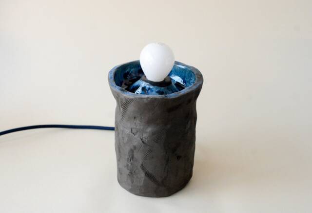 Handmade Dark Grey Blue Ceramic Table Lamp, Modern Minimalist Bedside Lighting - image 1