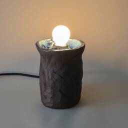 Handmade Dark Grey Blue Ceramic Table Lamp, Modern Minimalist Bedside Lighting - thumbnail 4