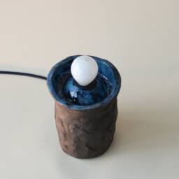 Handmade Dark Grey Blue Ceramic Table Lamp, Modern Minimalist Bedside Lighting - thumbnail 2