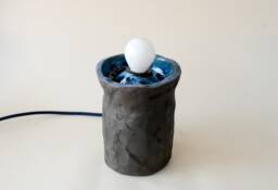Handmade Dark Grey Blue Ceramic Table Lamp, Modern Minimalist Bedside Lighting