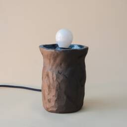 Handmade Dark Grey Blue Ceramic Table Lamp, Modern Minimalist Bedside Lighting - thumbnail 3