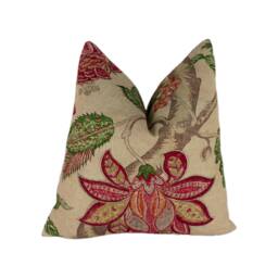 Zoffany - Kalamkari Red/Green Romantically Flamboyant Floral Cushion Cover Handmade Throw Pillow Designer Home Decor - thumbnail 1