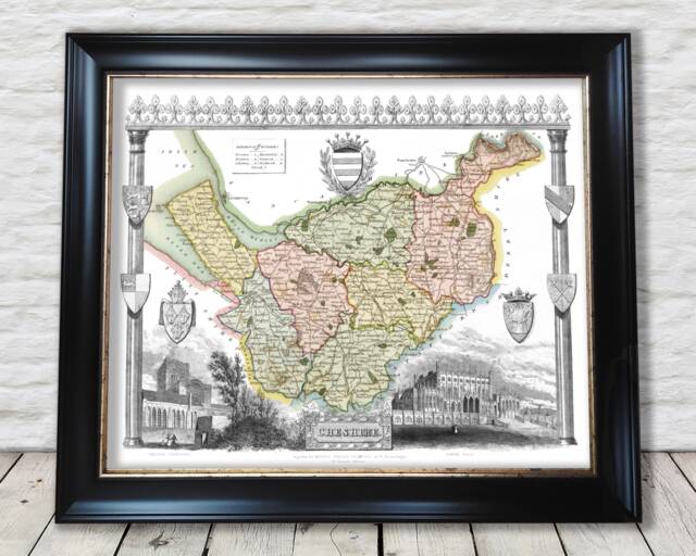 Cheshire Vintage Map Print Thomas Moule 1837 Reproduction - Exceptional Quality 230Gsm Framed Unframed Free Standard Delivery - image 1