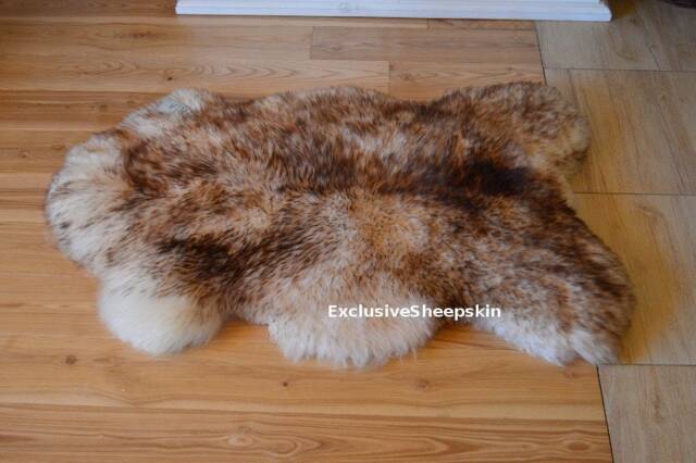 Genuine White-Brown Sheepskin Rug 100% Natural Color Soft Long Wool - image 1