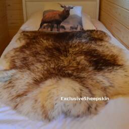 Genuine White-Brown Sheepskin Rug 100% Natural Color Soft Long Wool - thumbnail 3