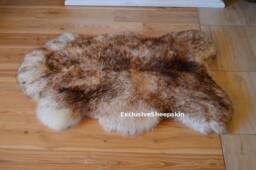 Genuine White-Brown Sheepskin Rug 100% Natural Color Soft Long Wool - thumbnail 1