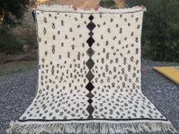 Natural Handmade 8x10 Area Rug, Moroccan Beni Mrirt 100% Wool Rug With Neutral & Black Abstract Design, Handwoven White Carpet - thumbnail 1