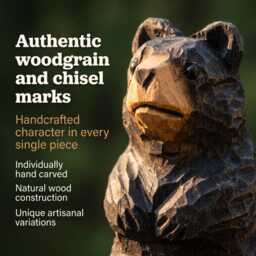 Black Bear Wooden Figurine - Hand-Carved Mini Wildlife Sculpture Decor - thumbnail 2